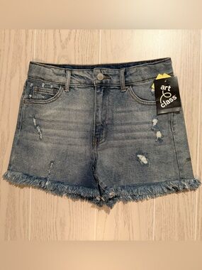 Art Class Girls Denim Shorts L 10/12 Distressed Raw Hem Adjustable Waist NWT